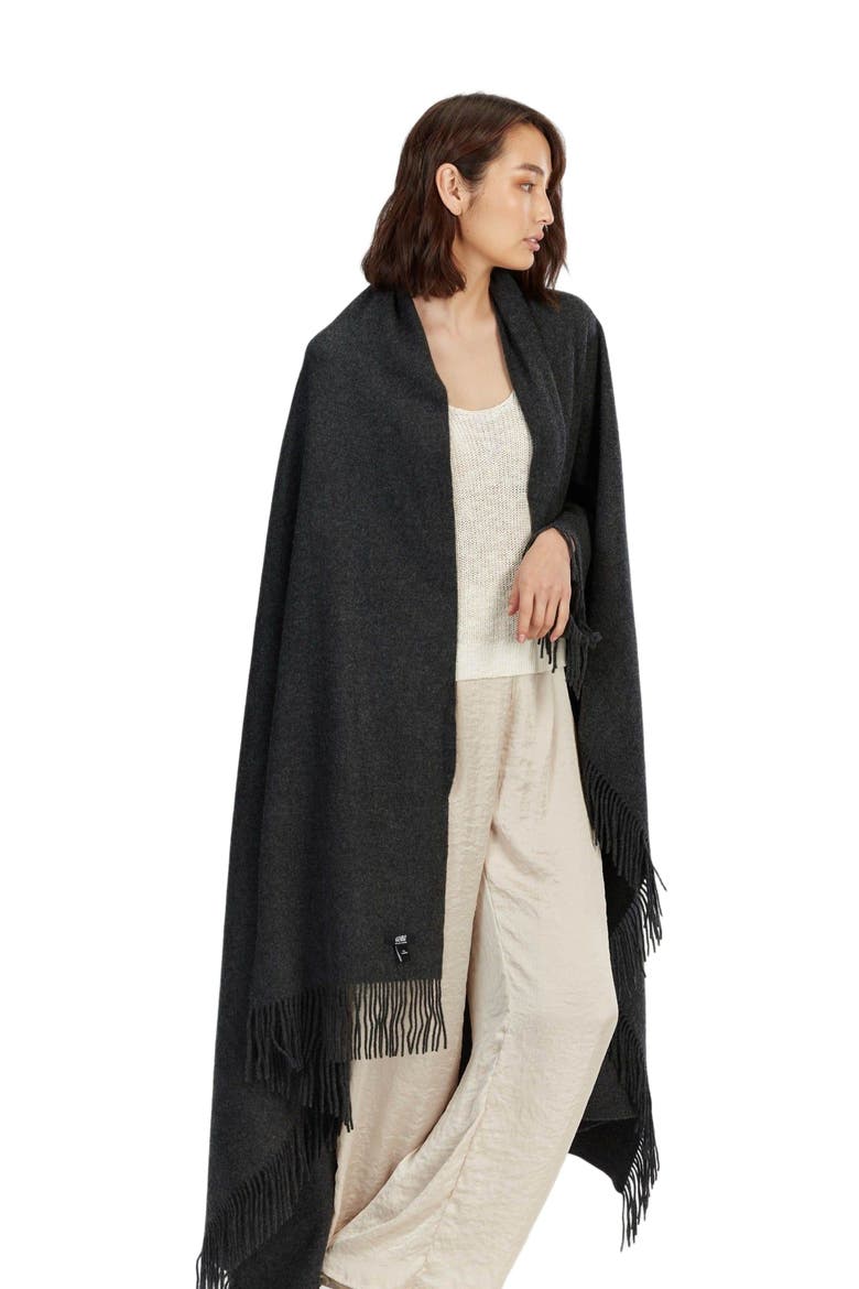 Large Blanket With Fringe, Alternate, color, charcoal
