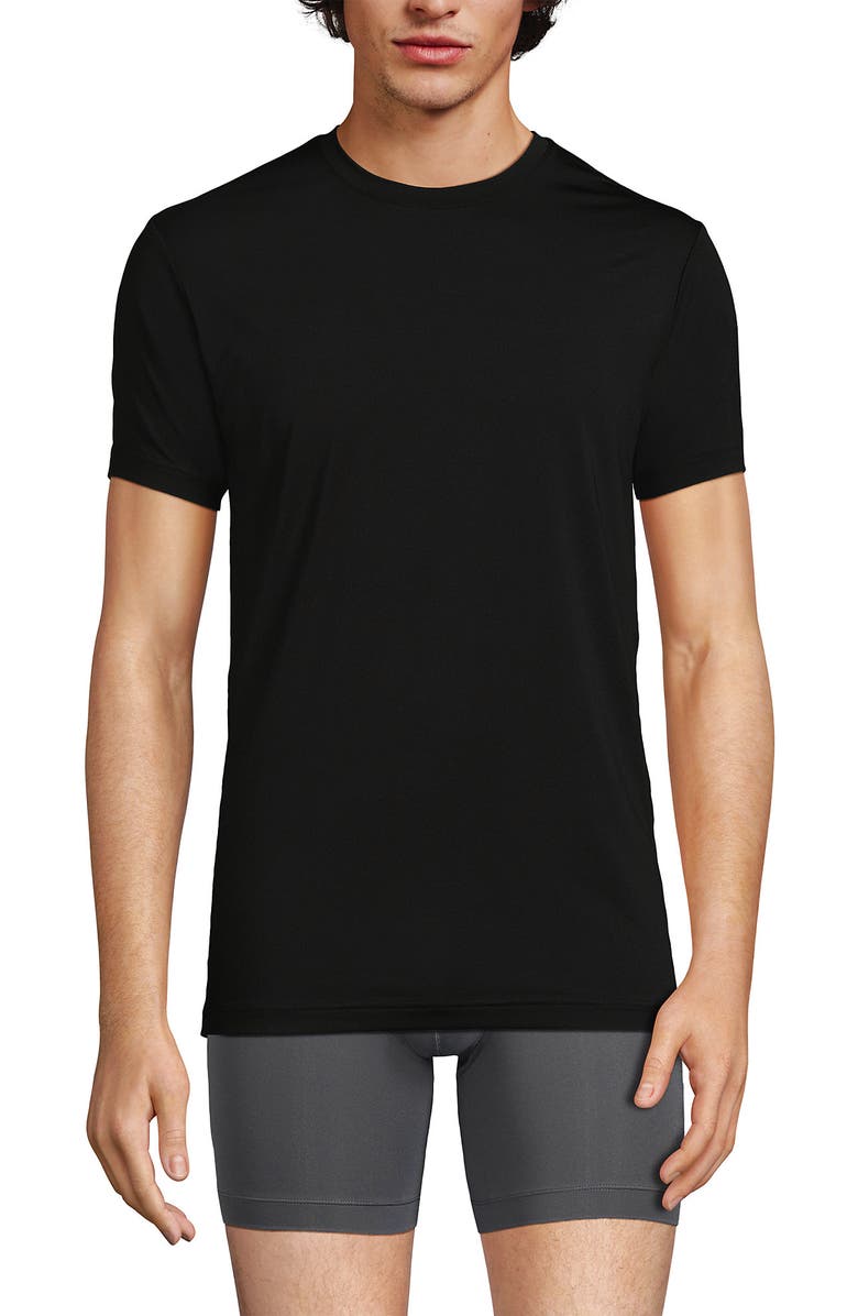 Lands' End Flex Performance Crewneck Undershirt, Main, color, Black