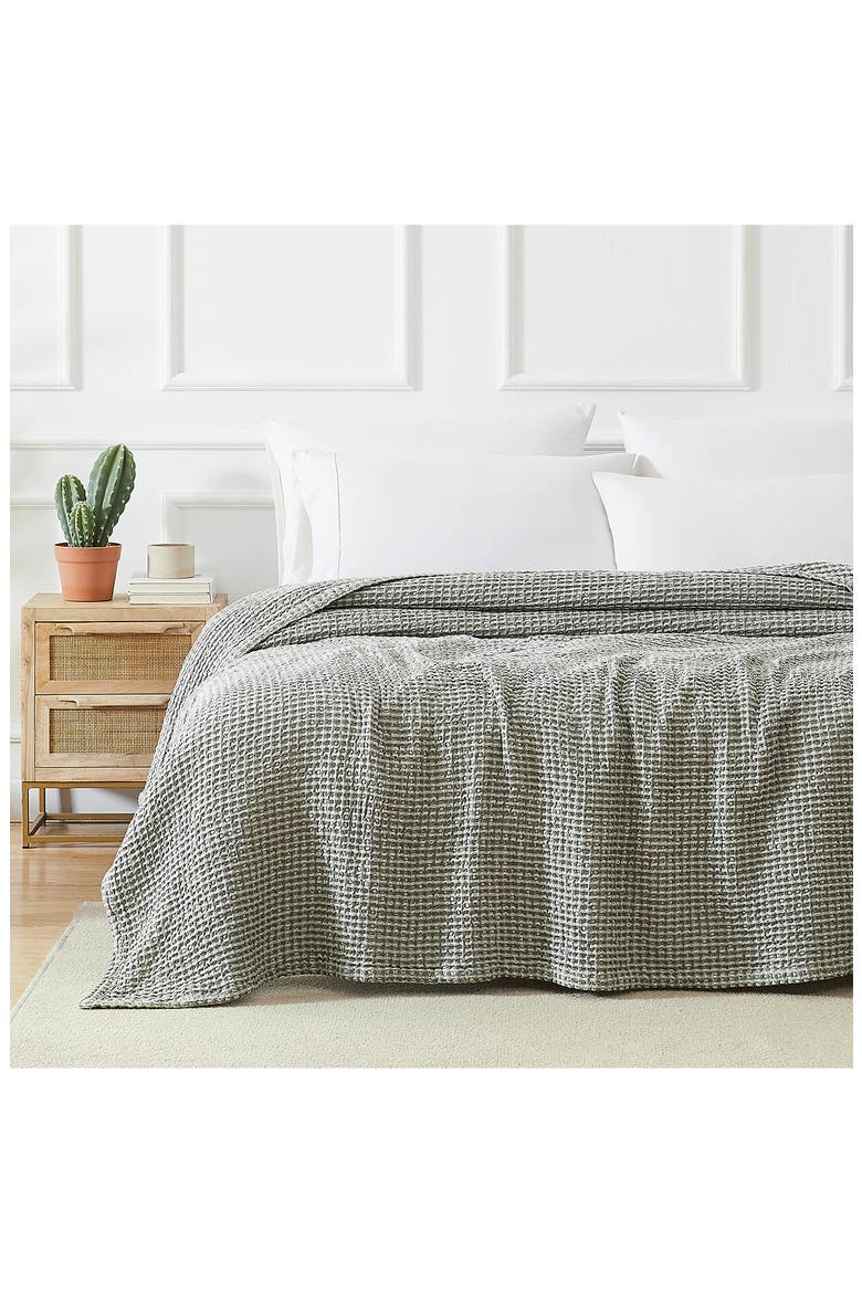 Tama Cotton Waffle Textured Throw Blanket, Alternate, color, SAGE GREEN
