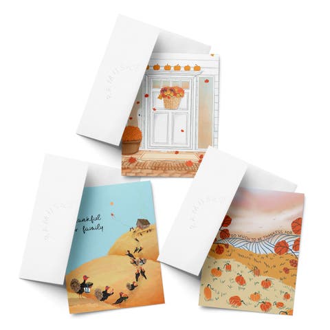 Ghost Front Door, Turkey Gathering, So Much To Be Thankful For Fall/Autumn Greeting Card Pack Sets (3 ct, Assorted)