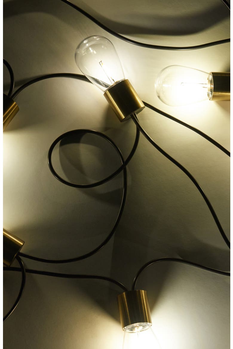 28 ft, 12 Light Solar Powered Heavy Duty LED Outdoor String Lights, Gold Accent Brass Socket, Weatherproof Bulbs, Alternate, color, 28 ft 12 Bulbs | Warm White