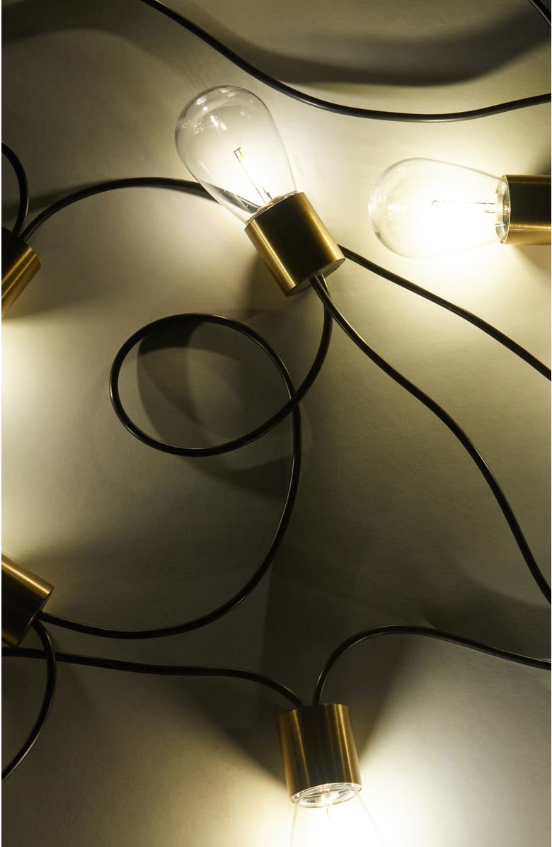 Brightech 28 ft, 12 Light Solar Powered Heavy Duty LED Outdoor String Lights, Gold Accent Brass Socket, Weatherproof Bulbs, Alternate, color, 28 Ft 12 Bulbs | Warm White