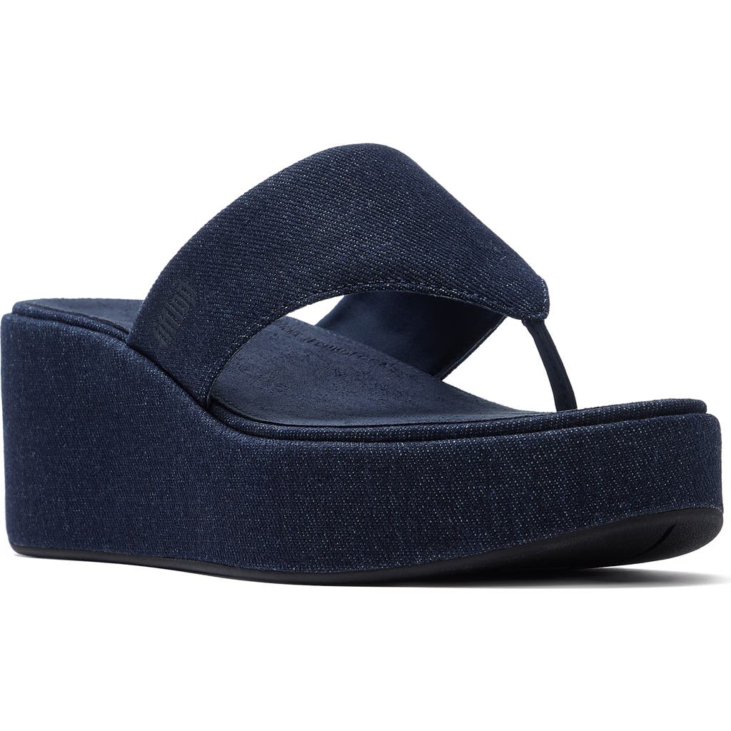 FitFlop Platfforms Denim Wedge Toe-Post in Dark Denim at Nordstrom, Size 6