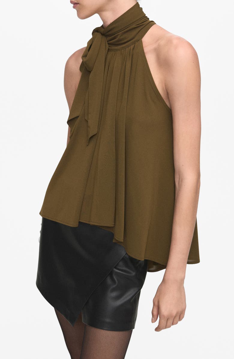 MANGO Tie Neck Sleeveless Top, Main, color, Khaki Green