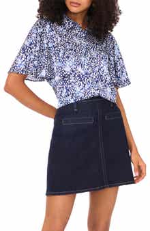 Vince Camuto Abstract Print Flutter Sleeve Button-Up Shirt