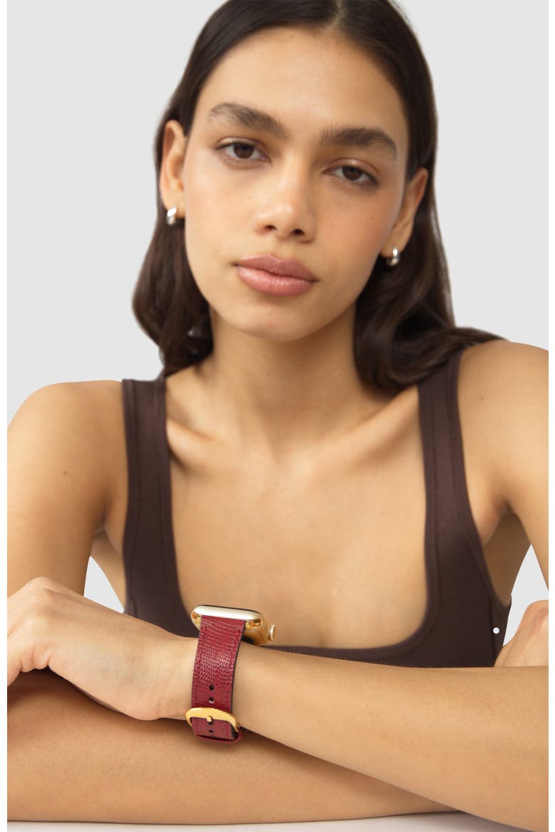 Upcycled Leather Apple Watch Band, Alternate, color, Red/Gold- 42/44/45/49mm