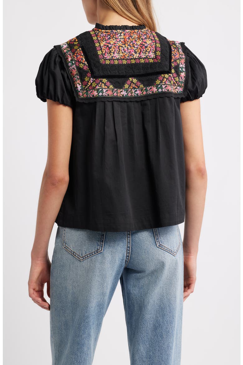 Molly Embroidered Puff Sleeve Top, Alternate, color, BLACK