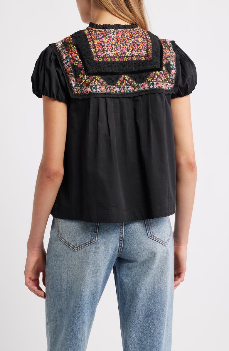 LOVE THE LABEL Molly Embroidered Puff Sleeve Top, Alternate, color, Black