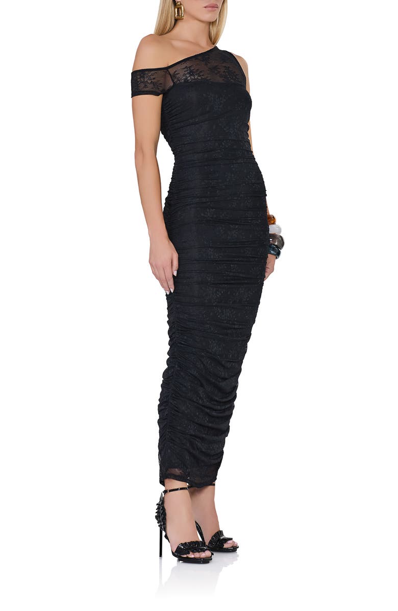 AFRM Biona Crystal Floral Lace One-Shoulder Dress, Alternate, color, Noir