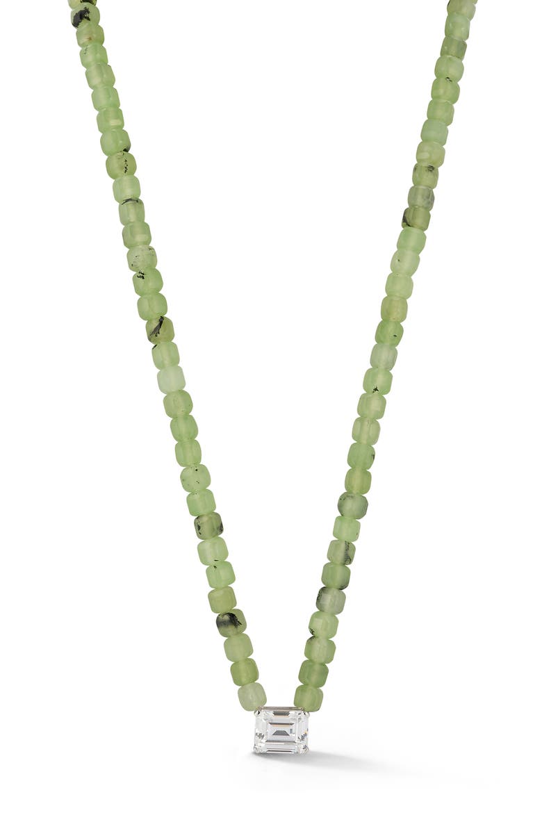 Peridot Beaded Cubic Zirconia Pendant Necklace, Main, color, SILVER