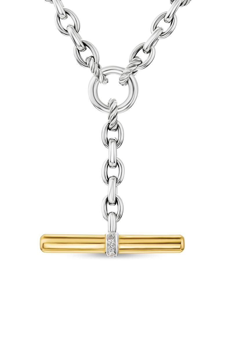 DY® Petite Toggle Chain Necklace in Sterling Silver & 18K Yellow Gold with Diamonds, 4.5mm, Main, color, DIAMOND