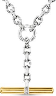 David Yurman DY® Petite Toggle Chain Necklace in Sterling Silver & 18K Yellow Gold with Diamonds, 4.5mm