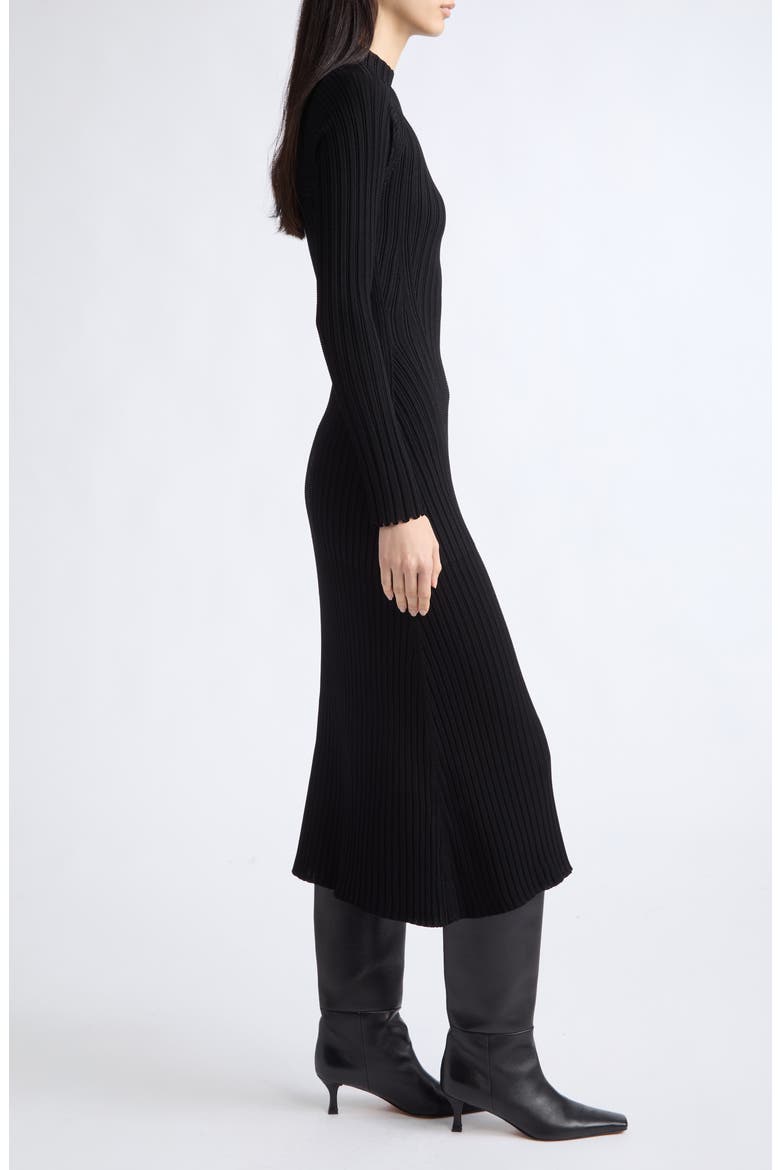 Roux Viscose & Silk Rib Midi Dress, Alternate, color, BLACK