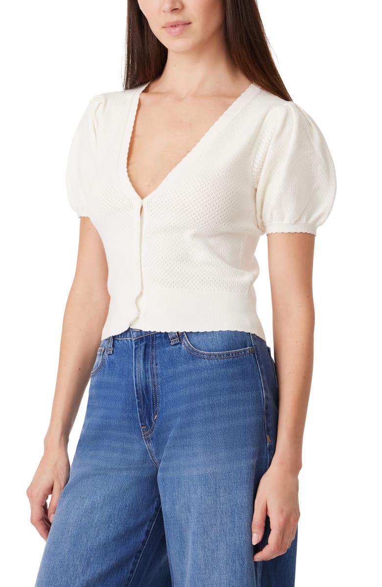 Habitual Pointelle Puff Sleeve Cardigan, Alternate, color, White