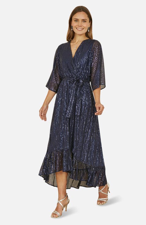 Sequin Kimono Midi Wrap Dress
