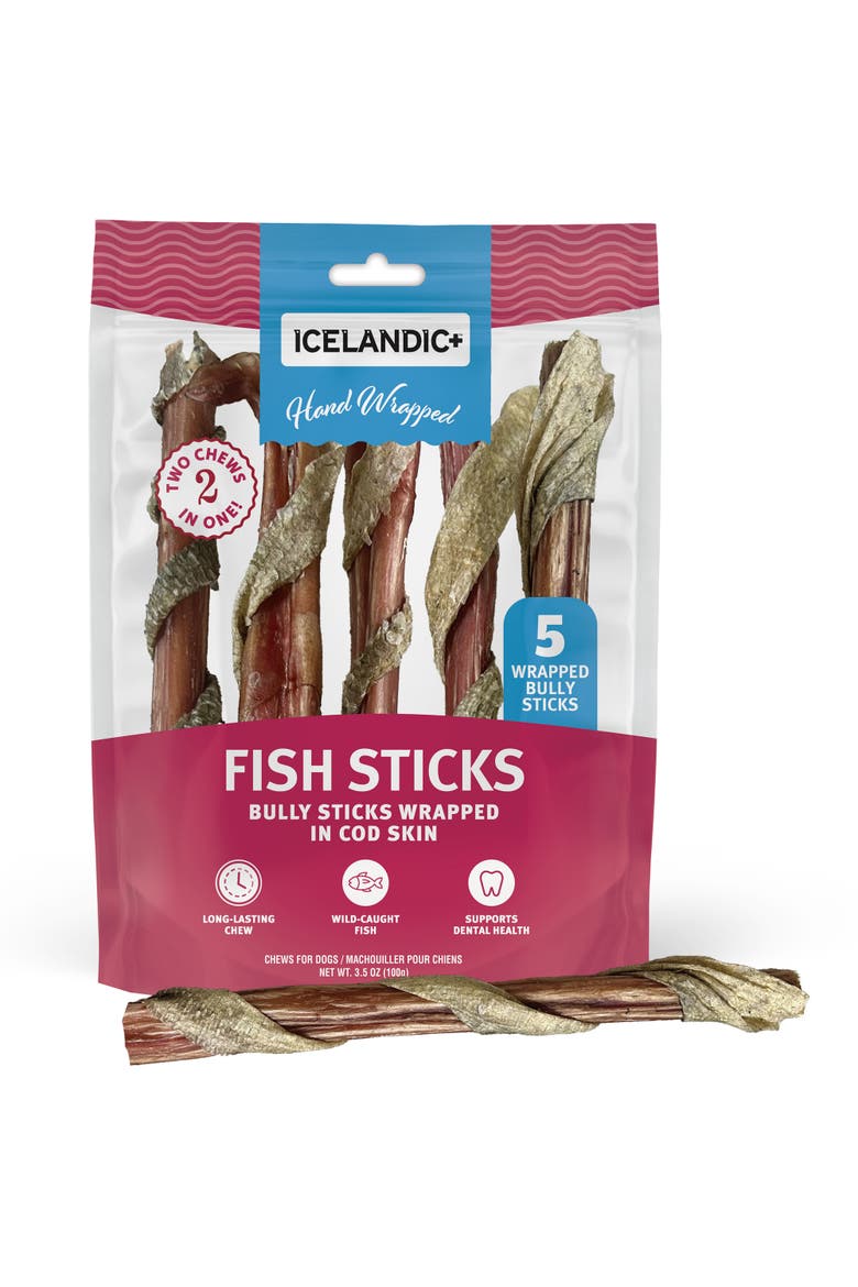Fish Sticks - Bully Stick Wrapped In Cod Skin 5 Pack, 6" - Dog Treats, Alternate, color, Multicolored