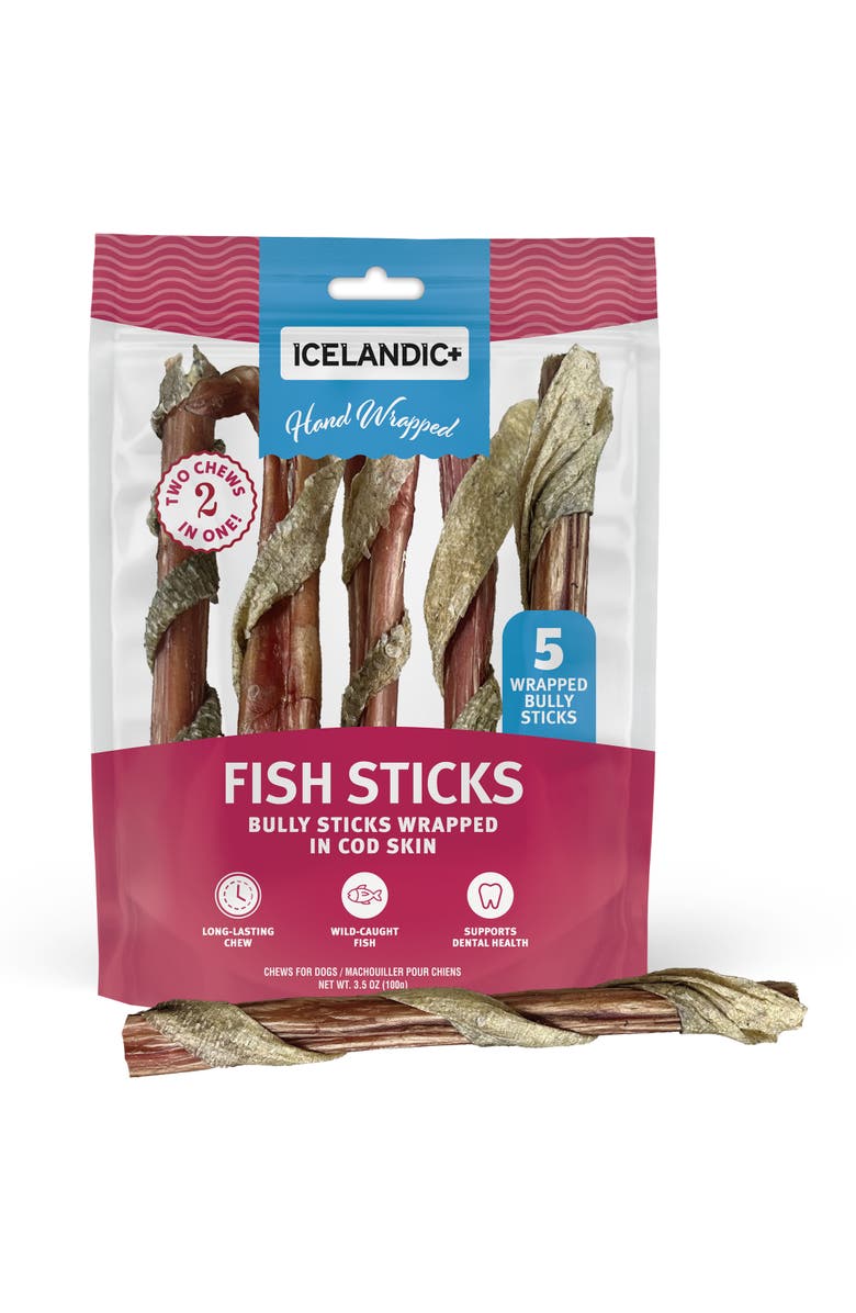 ICELANDIC+ Fish Sticks - Bully Stick Wrapped In Cod Skin 5 Pack, 6" - Dog Treats, Alternate, color, Multicolored