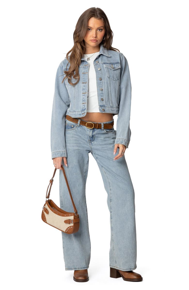 EDIKTED Barb Denim Crop Trucker Jacket, Alternate, color, Light-Blue