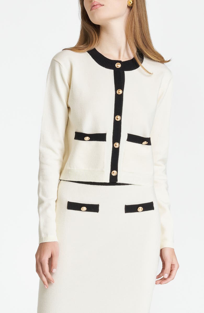 WAYF Catherine Contrast Trim Cardigan, Main, color, Cream Black