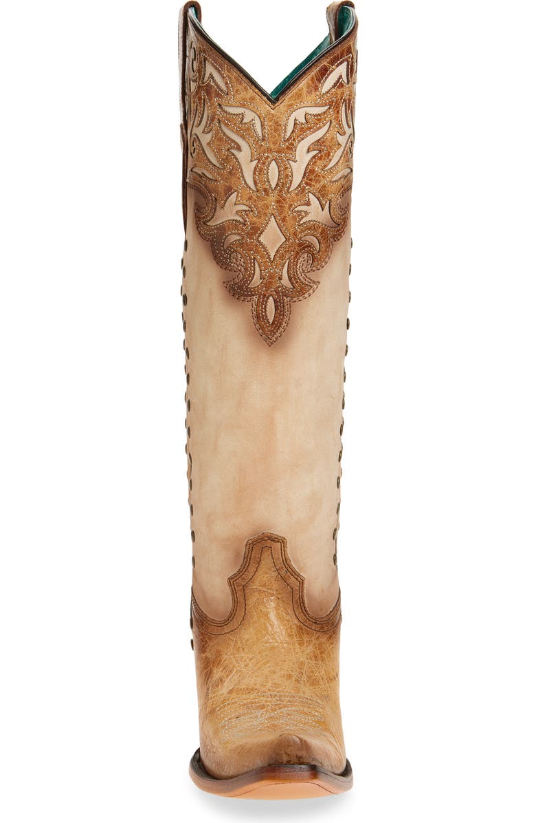 CORRAL Stud & Overlay Western Boot, Alternate, color, Honey/ Bone