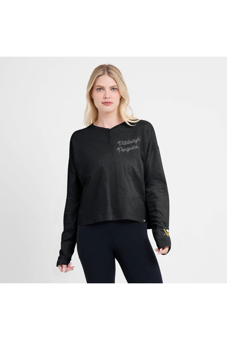 Women's Fanatics Black Pittsburgh Penguins Oversized All Out Effort Long Sleeve Henley T-Shirt, Alternate, color, Black