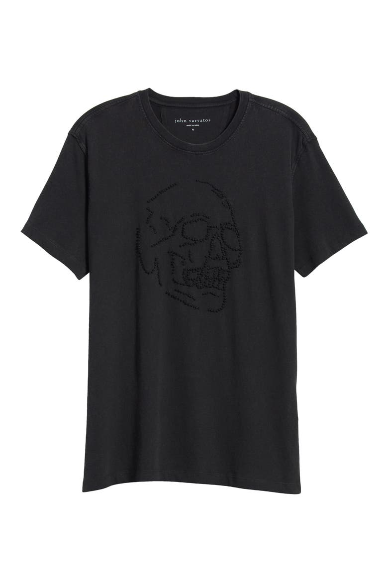 Beaded Skull Cotton T-Shirt, Alternate, color, BLACK