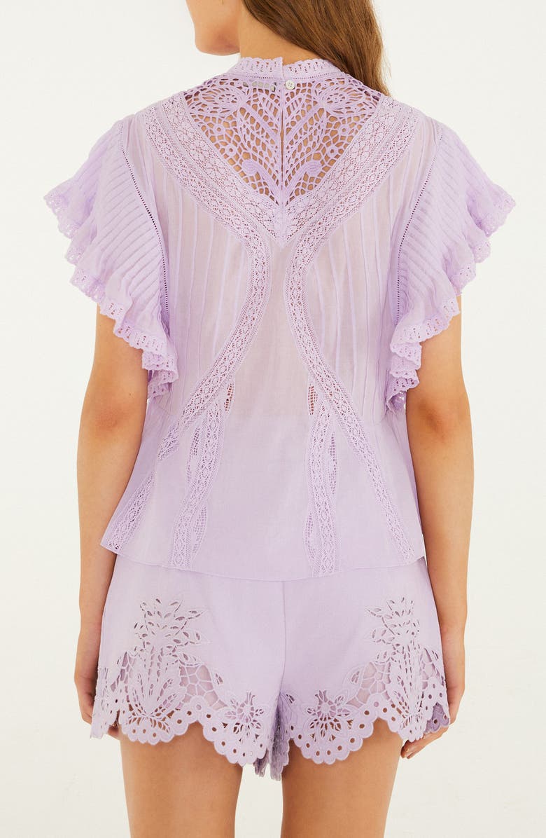 FARM Rio Lace Ruffle Sleeve Organic Cotton Top, Alternate, color, Lilac
