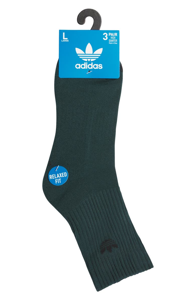 adidas Assorted 3-Pack Trefoil Performance Crew Socks, Alternate, color, Green Ivy/ White/ Night Indigo