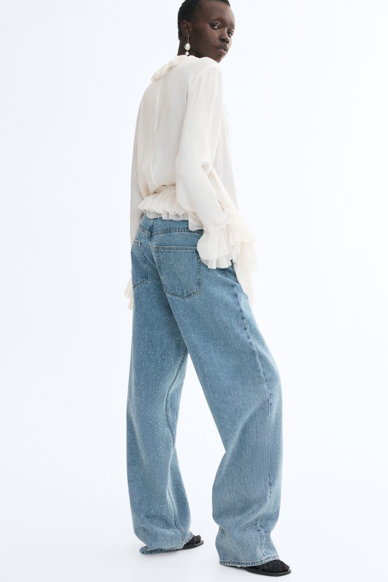 Rhinestone-Detail High-Waist Jeans, Main, color, Light denim blue