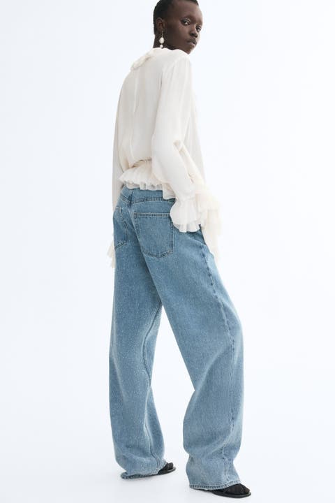 Rhinestone-Detail High-Waist Jeans
