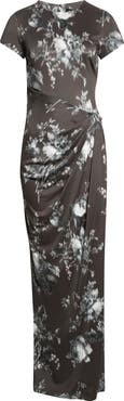 Oscar de la Renta Peony Print Draped Jersey Dress