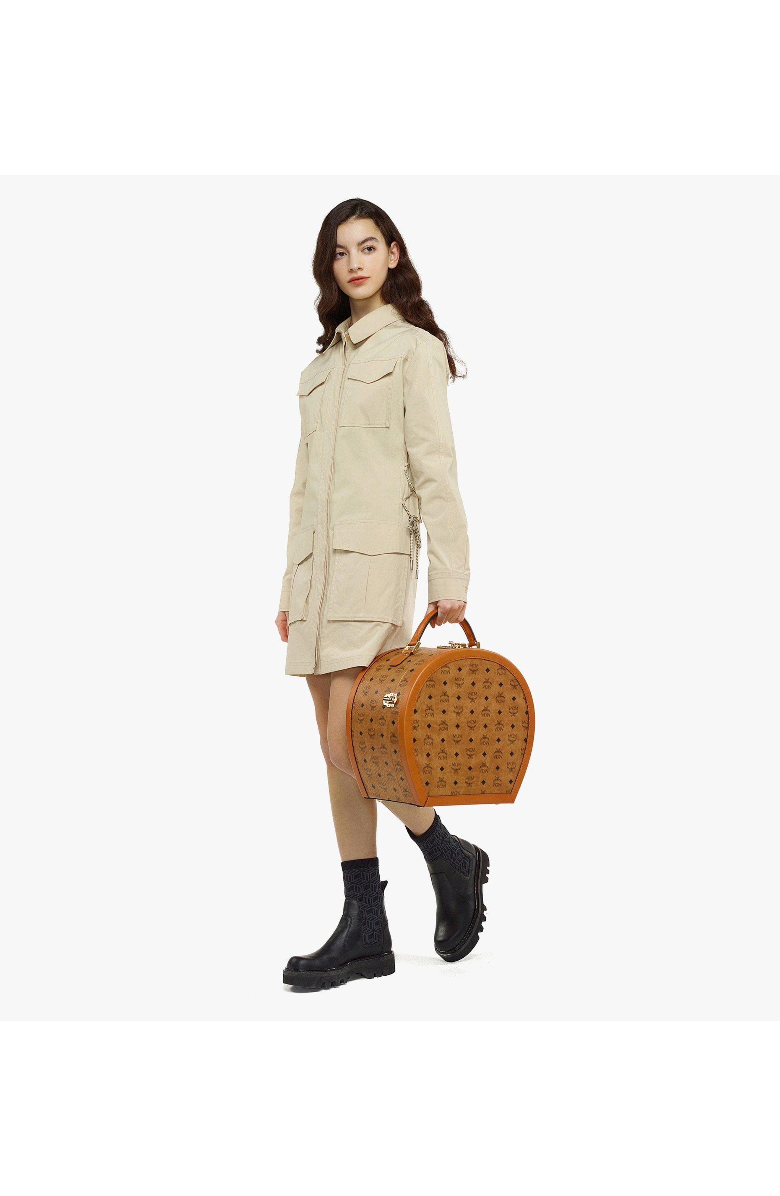 MCM Hat Box in Visetos, Alternate, color, Cognac