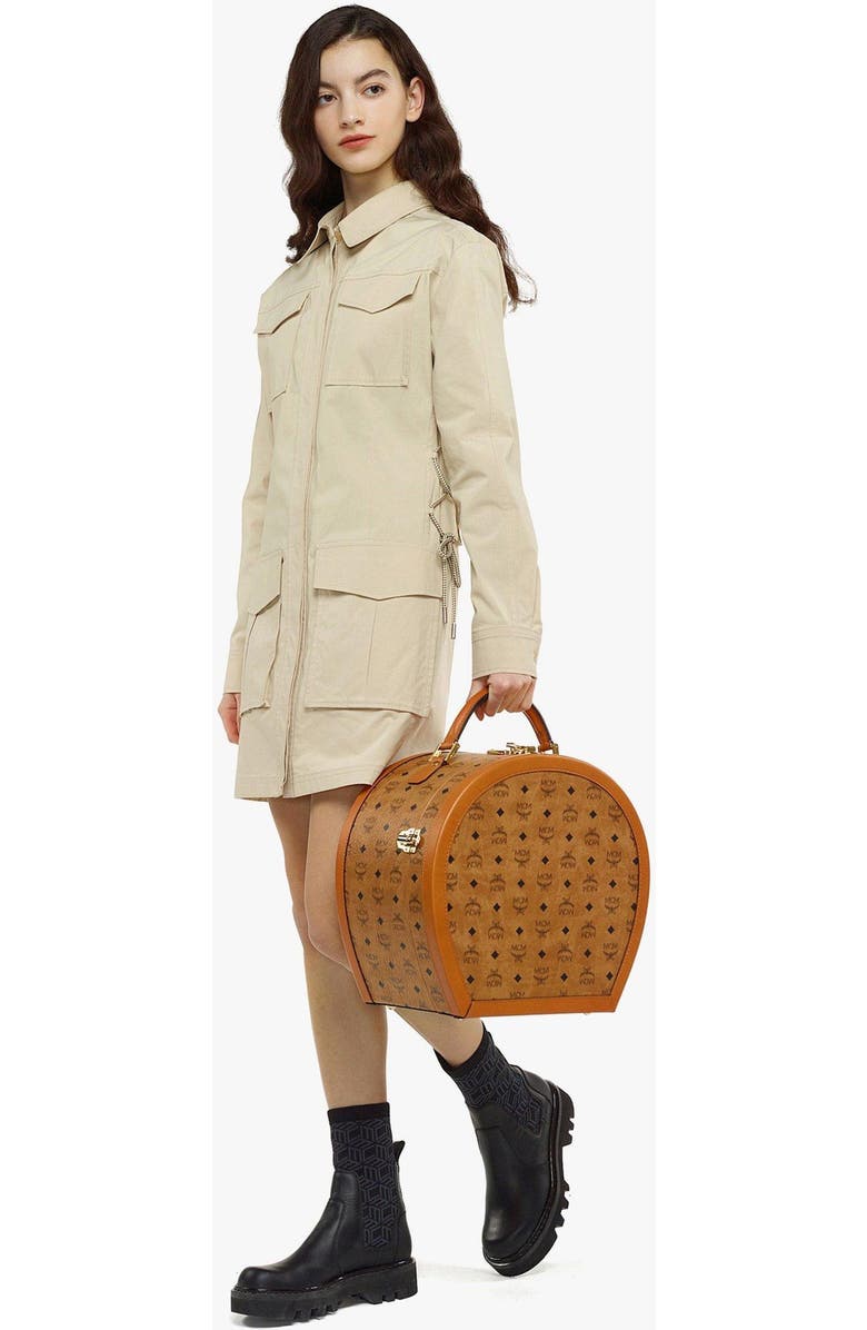 MCM Hat Box in Visetos, Alternate, color, Cognac