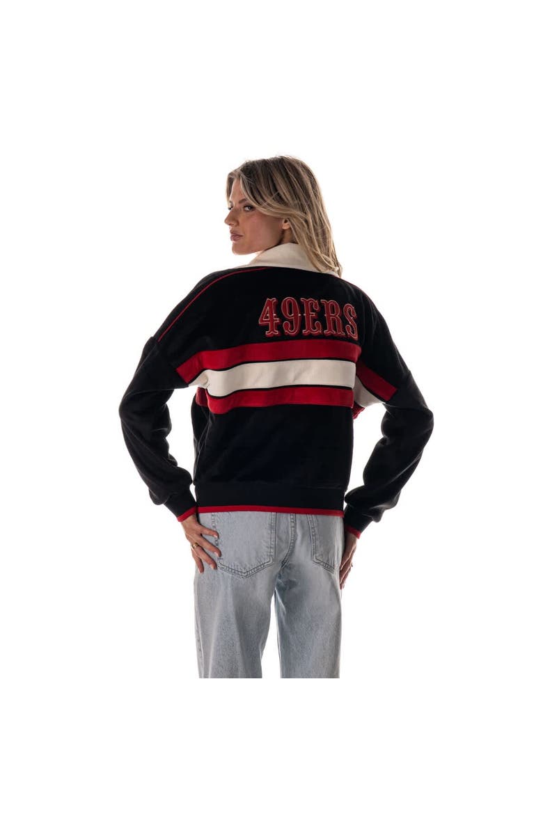 Women's The Wild Collective Black San Francisco 49ers Cropped Corduroy Full-Zip Bomber Jacket, Alternate, color, Black
