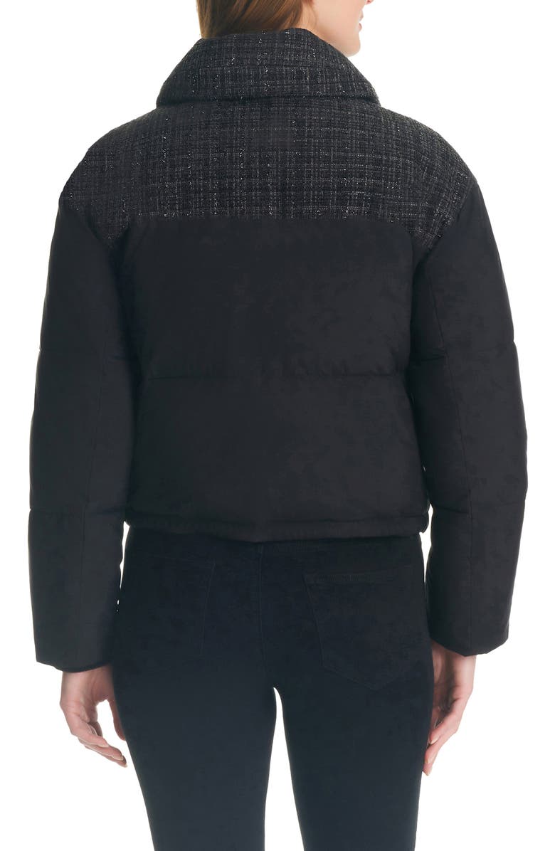 Kate Spade New York crop tweed mix media puffer jacket, Alternate, color, 