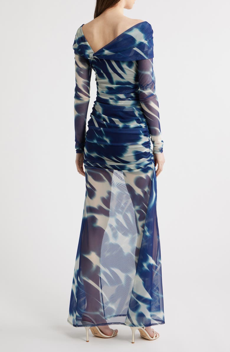 Black Halo Dina Long Sleeve Ruched Mesh Maxi Dress, Alternate, color, Floral Wave