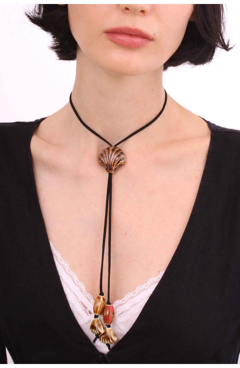 Velvet Luna Suede Necklace With Ceramic Seashell Tie Charm, Alternate, color, Black