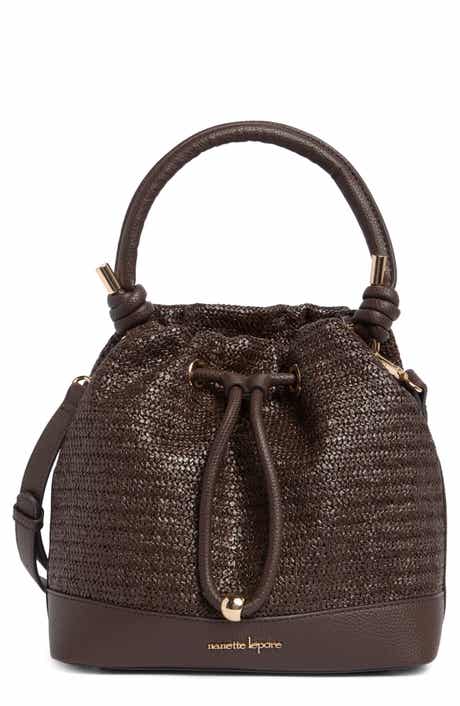 Nanette Lepore Straw Drawstring Convertible Bucket Bag