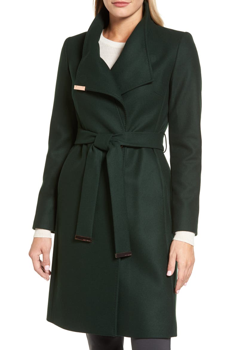 Wool Blend Long Wrap Coat, Main, color, DARK GREEN