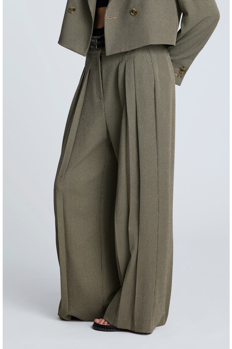 Houndstooth Check Pleated Wide Leg Pants, Alternate, color, BLACK/ ALMOND MILK