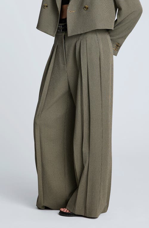 Kenneth Cole Houndstooth Check Pleated Wide Leg Pants In Green