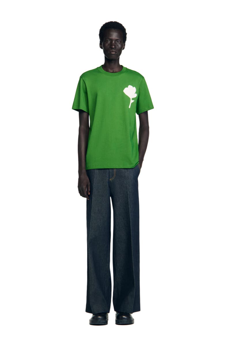 SANDRO T-shirt with flower patch, Alternate, color, Lime