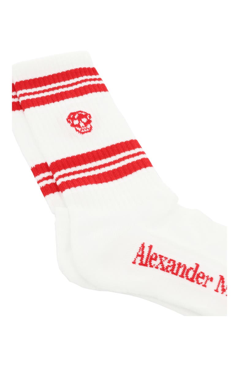 McQueen Stripe Skull Logo Crew Socks, Alternate, color, White Red