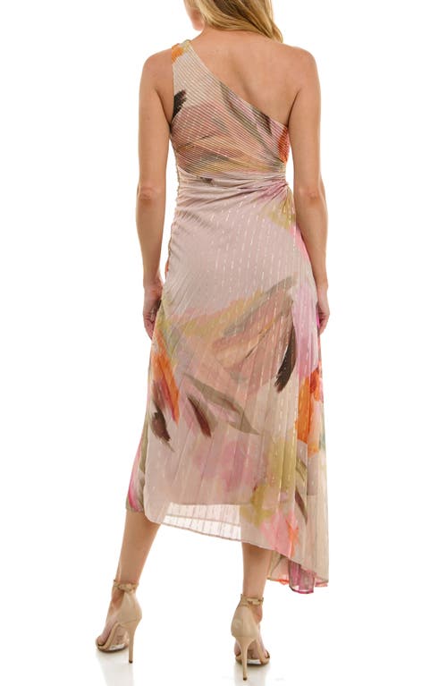 Socialite Floral Metallic Stripe One-shoulder Pleated Dress In Multi