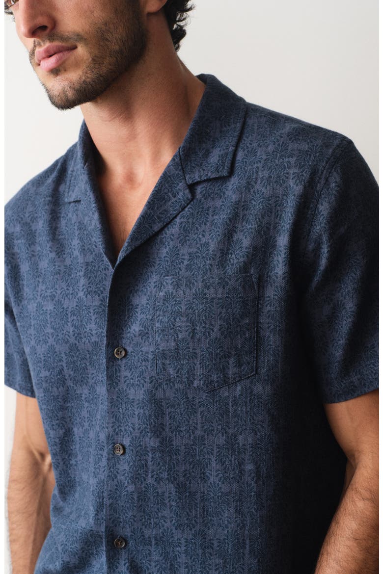 Block Print Stretch Selvage Resort Shirt, Alternate, color, NAVY BLOCK PRINT