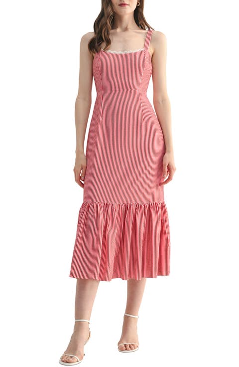 Stripe Flounce Hem Midi Dress