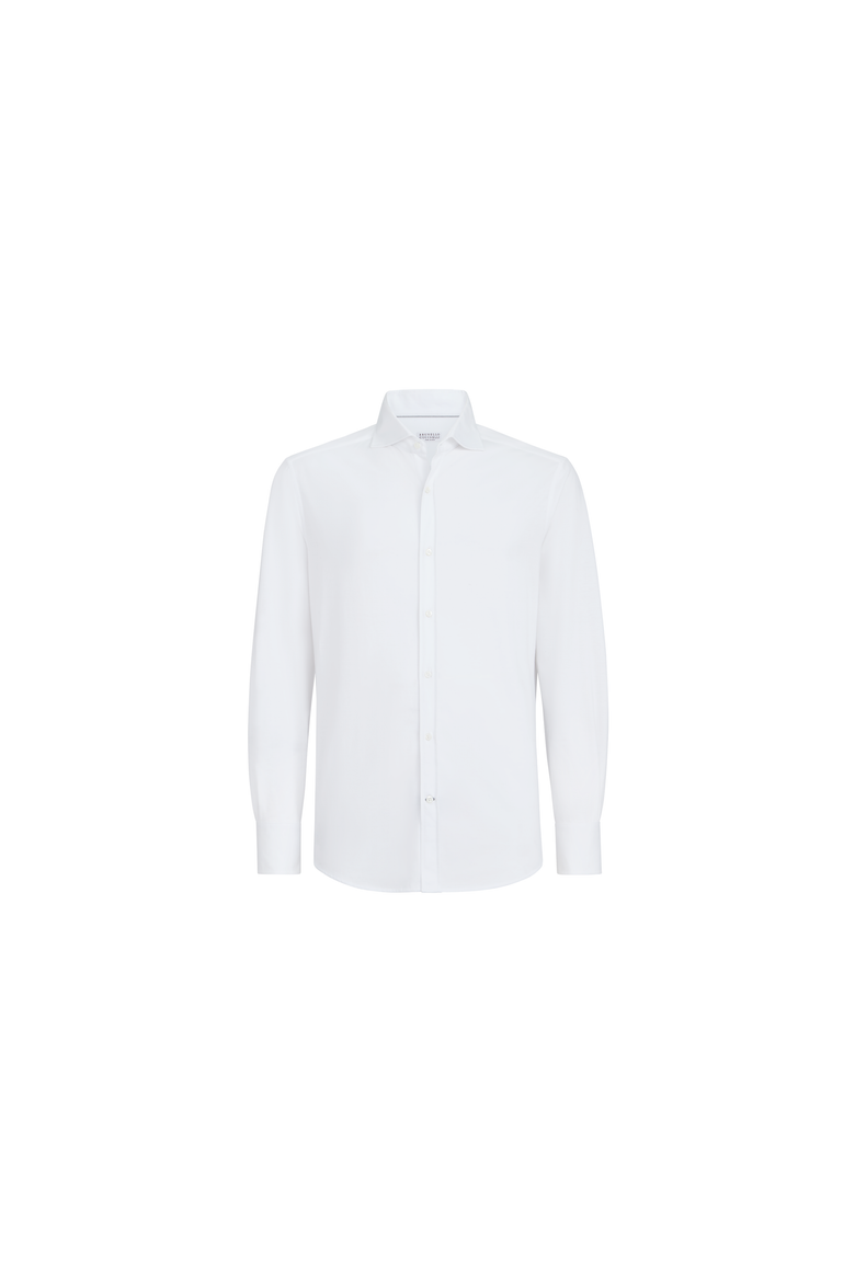 Cotton piqué shirt with spread collar, Alternate, color, White