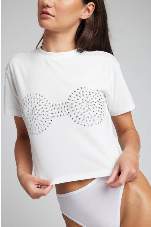 Negative Underwear Uniform Baby Tee In White: Bling Edition