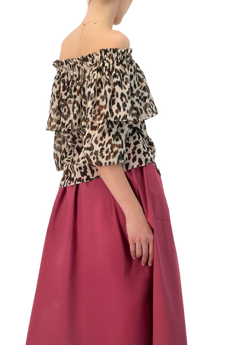 IVONNE Bardot Animal Print Blouse, Alternate, color, Brown