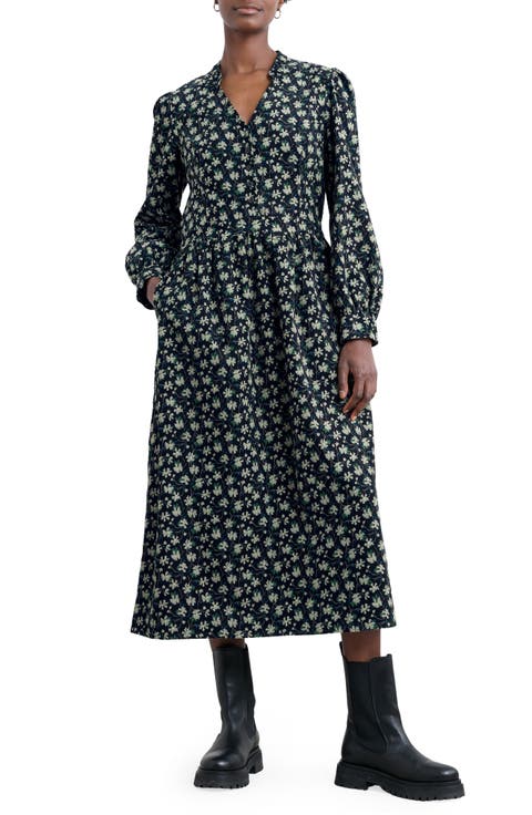 Rose Cottage Floral Long Sleeve Corduroy Midi Dress (Petite)